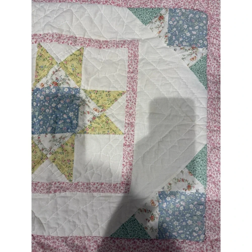 2 Piece Vintage‎ Quilted Pillow Shams Covers Pastel Colors SEE PHOTOS A